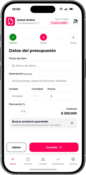 Presupuestador ONLINE en iPhone