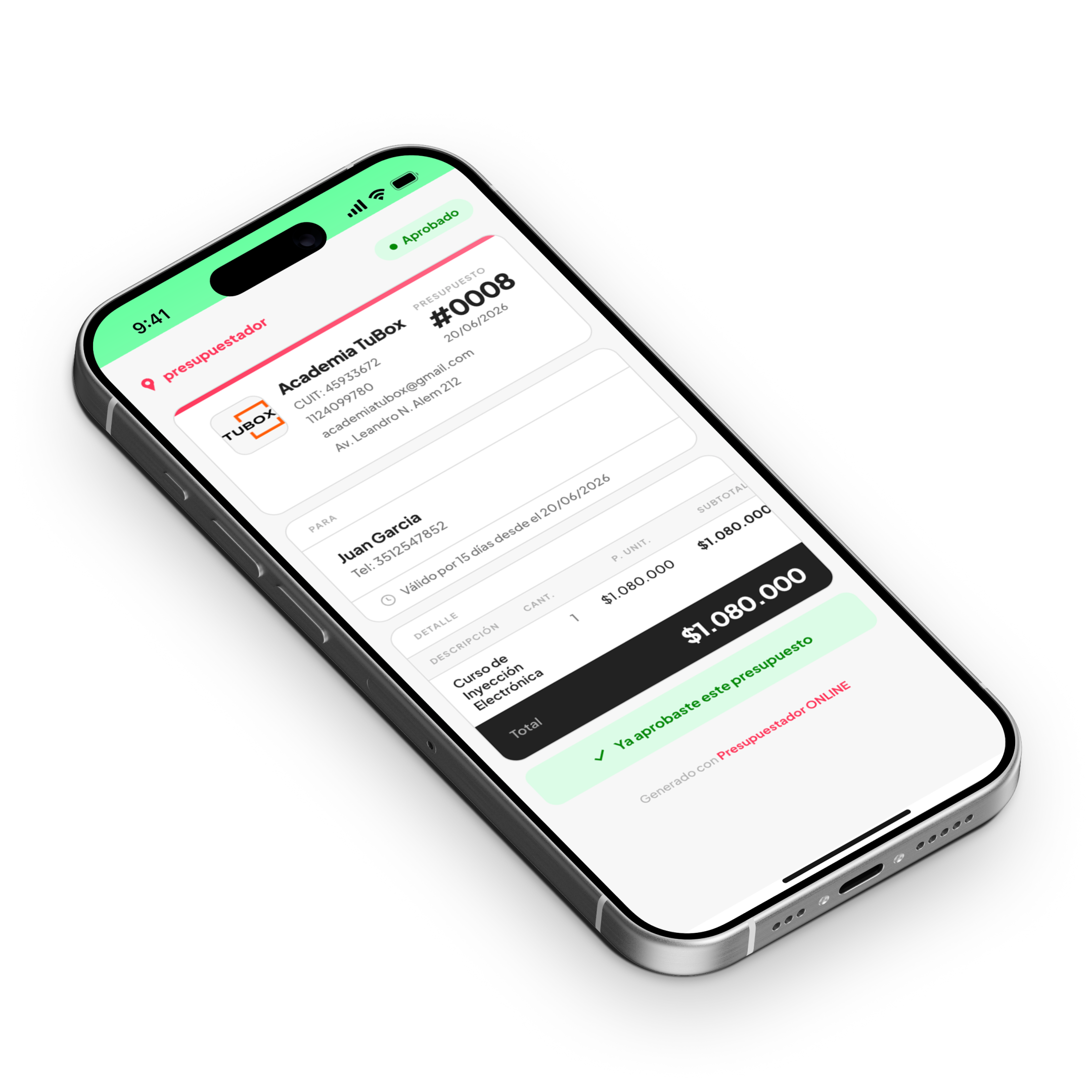 Presupuestador ONLINE en iPhone